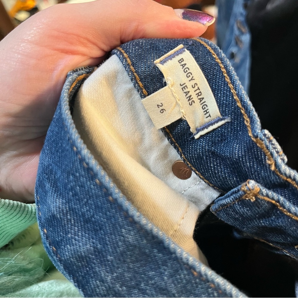 Madewell High Waisted Baggy Straight Jeans in Dark Worn Indigo Wash - Picture 14 of 15